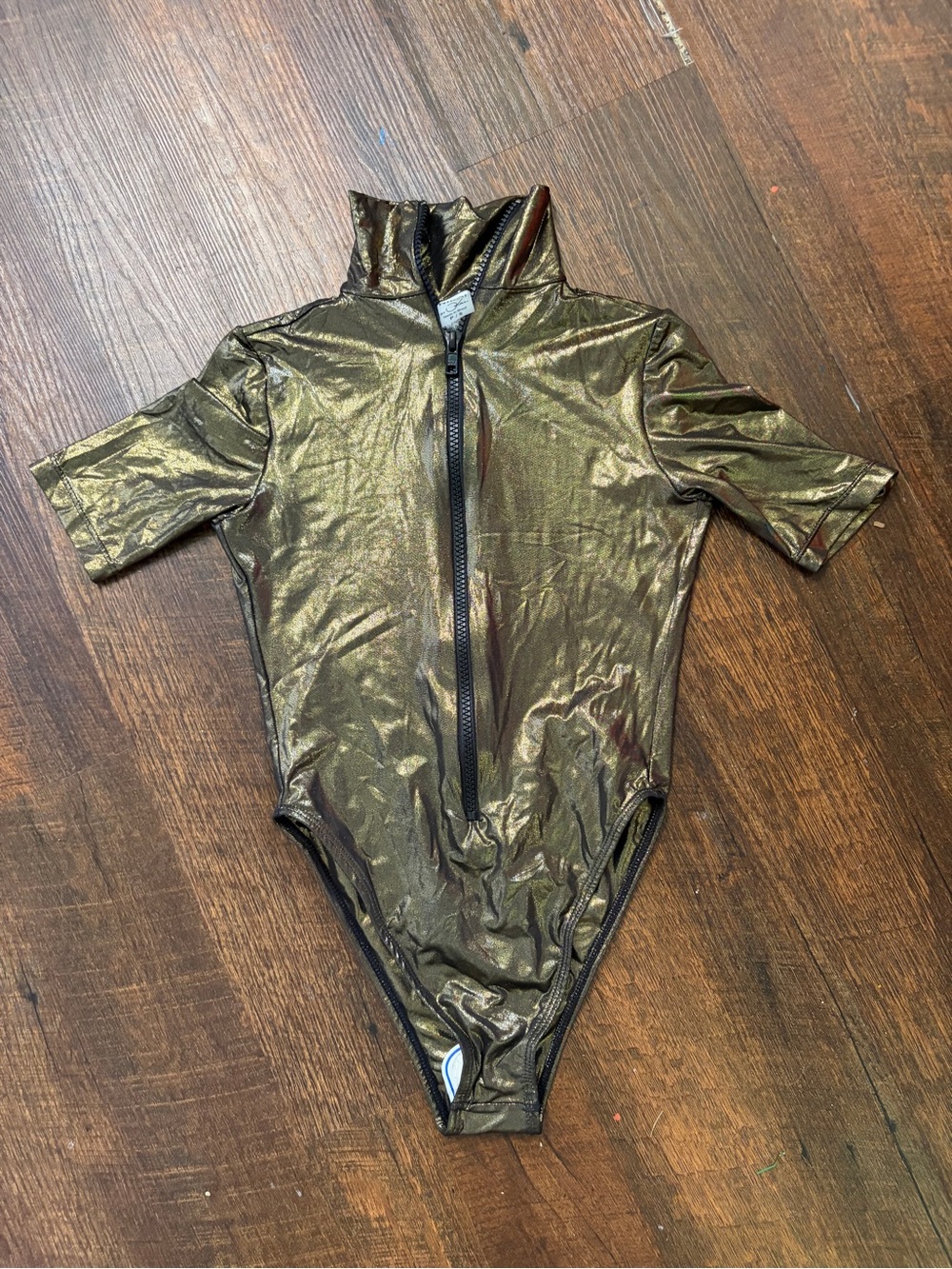 Metallic Gold Zip-Front Metallic Bodysuit Small NWT